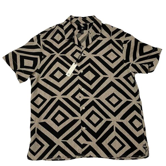 NWT Banana Republic Castelleto Linen Resort Shirt - Black Print - Large